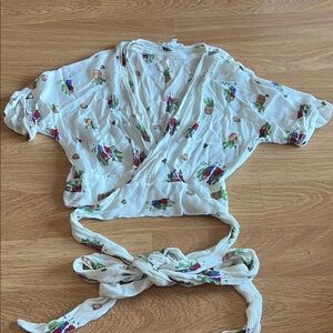 LF White Floral Wrap Blouse